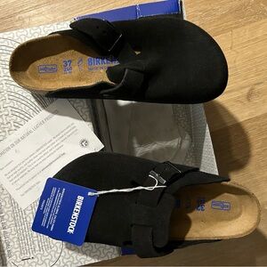 Birkenstock Boston BS Black Suede Leather Regular Fit Sandals Size EU 37/US 6
